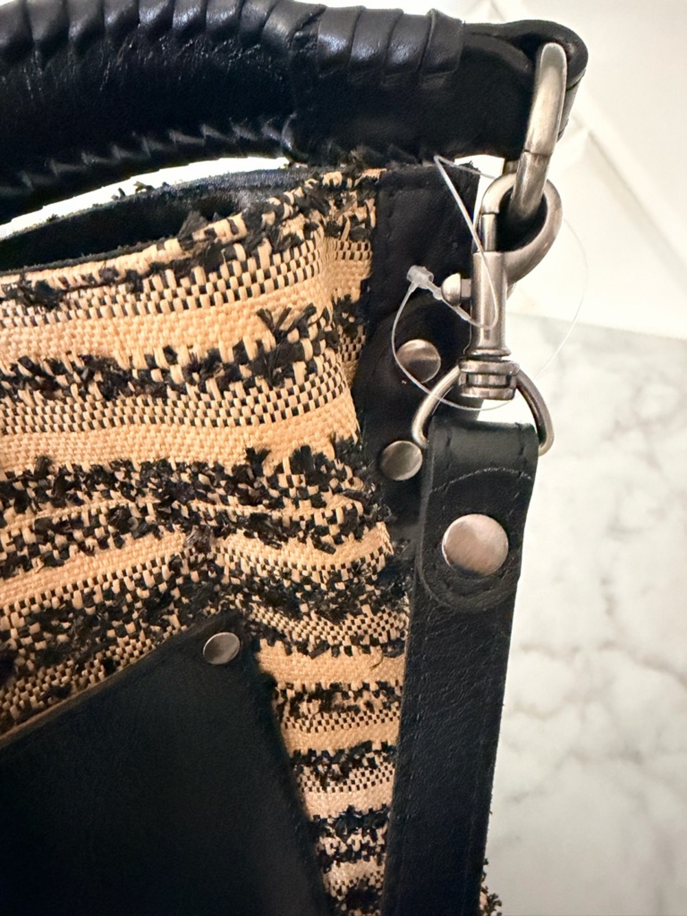 PATRICIA NASH Black and Natural Woven PURSE Bucket Bag - Picture 3 of 6